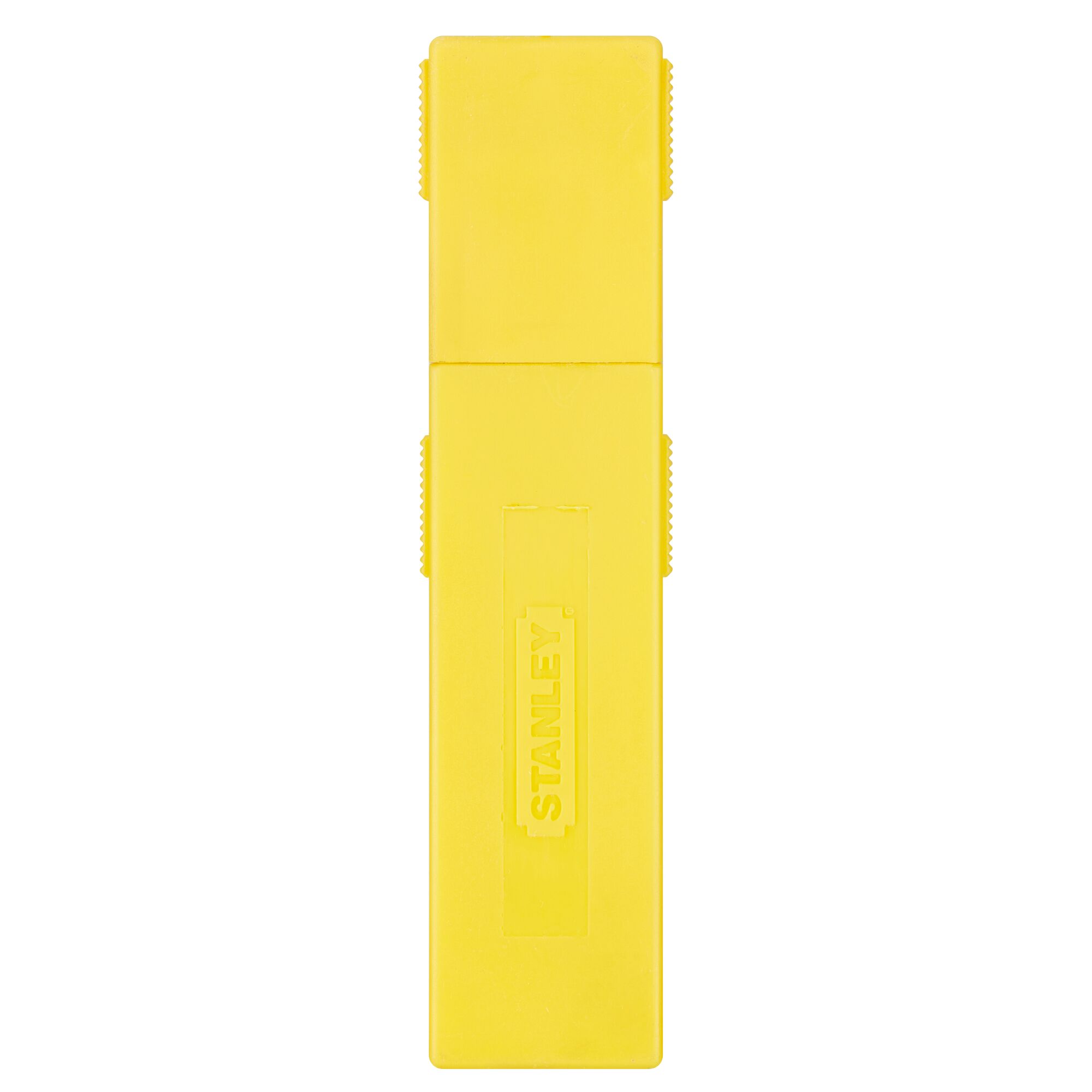 Photo of STANLEY 0-11-325 yellow blade dispenser, front view on white background.