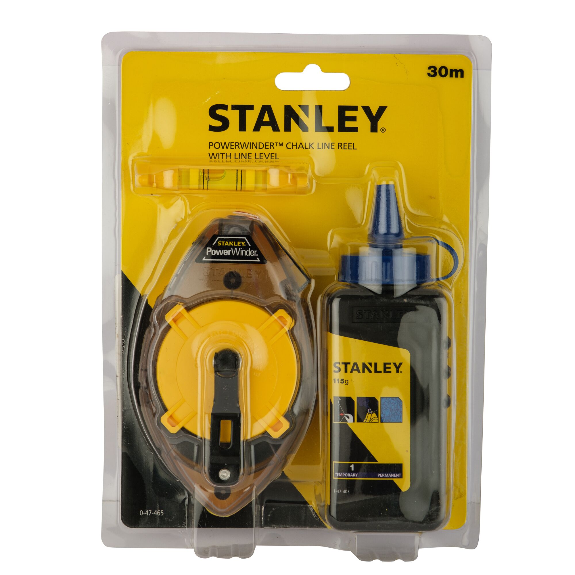 STANLEY® POWERWINDER® 30m Chalk Line Reel With Blue Chalk and Level