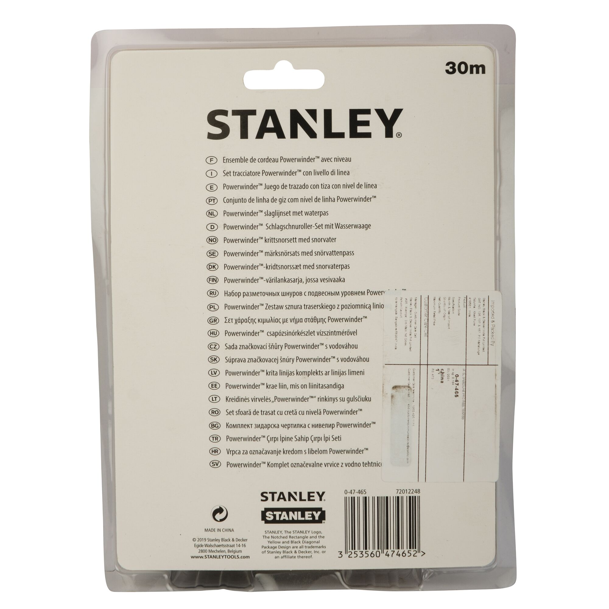 STANLEY® POWERWINDER® 30m Chalk Line Reel With Blue Chalk and Level
