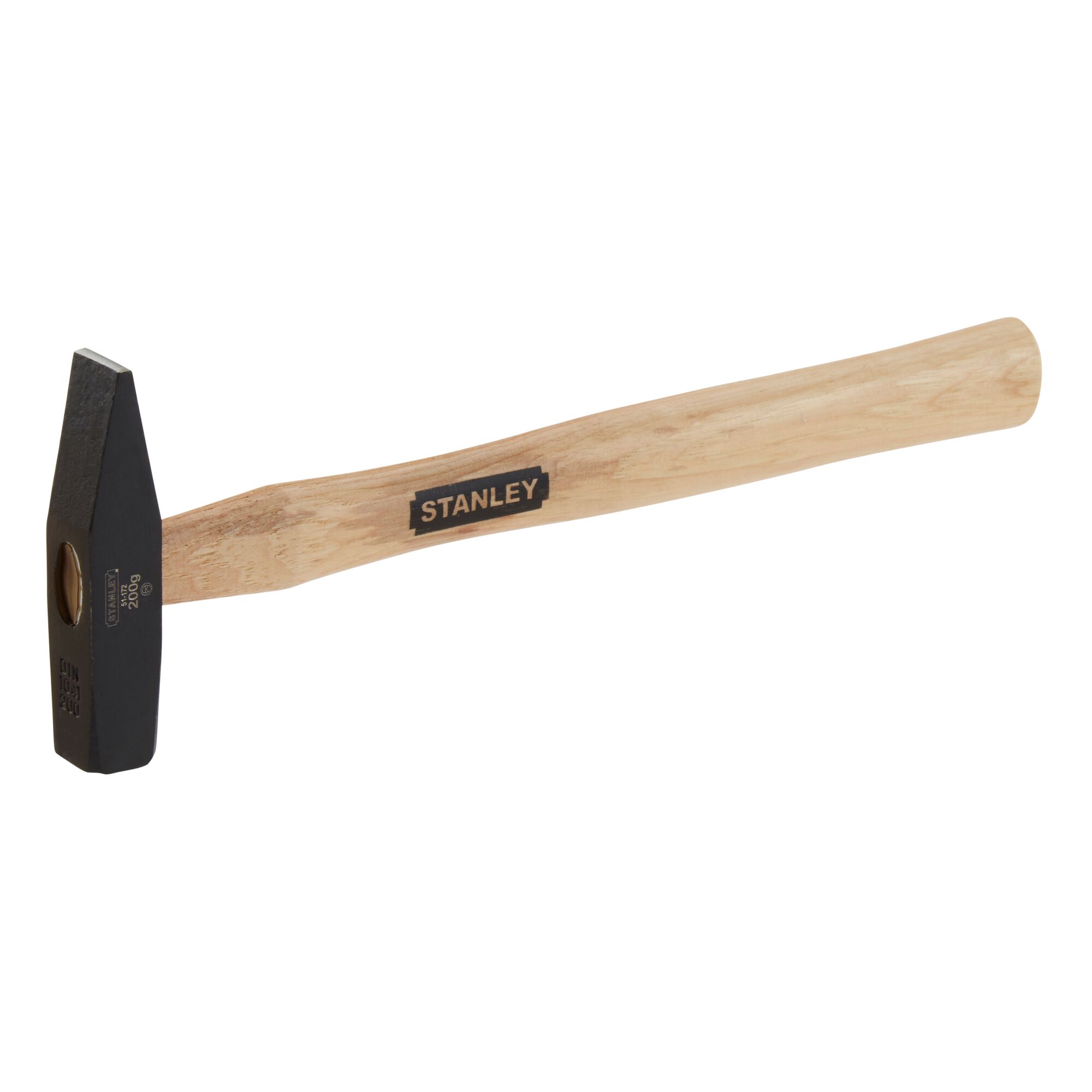 STANLEY 1-51-172 hammer with wooden handle, side angle on white background.
