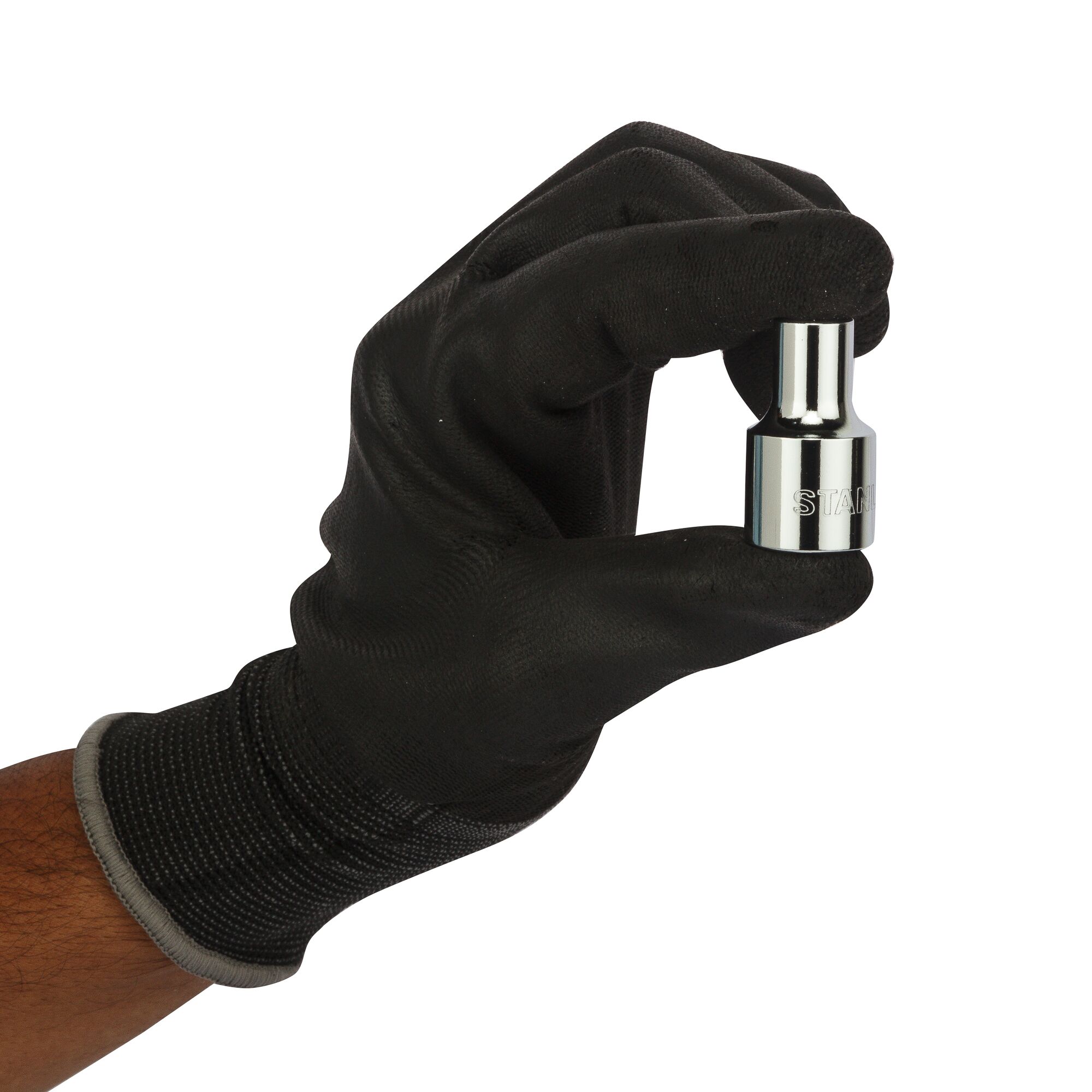 STANLEY 1-86-508 socket held by gloved hand, product photography with white background.