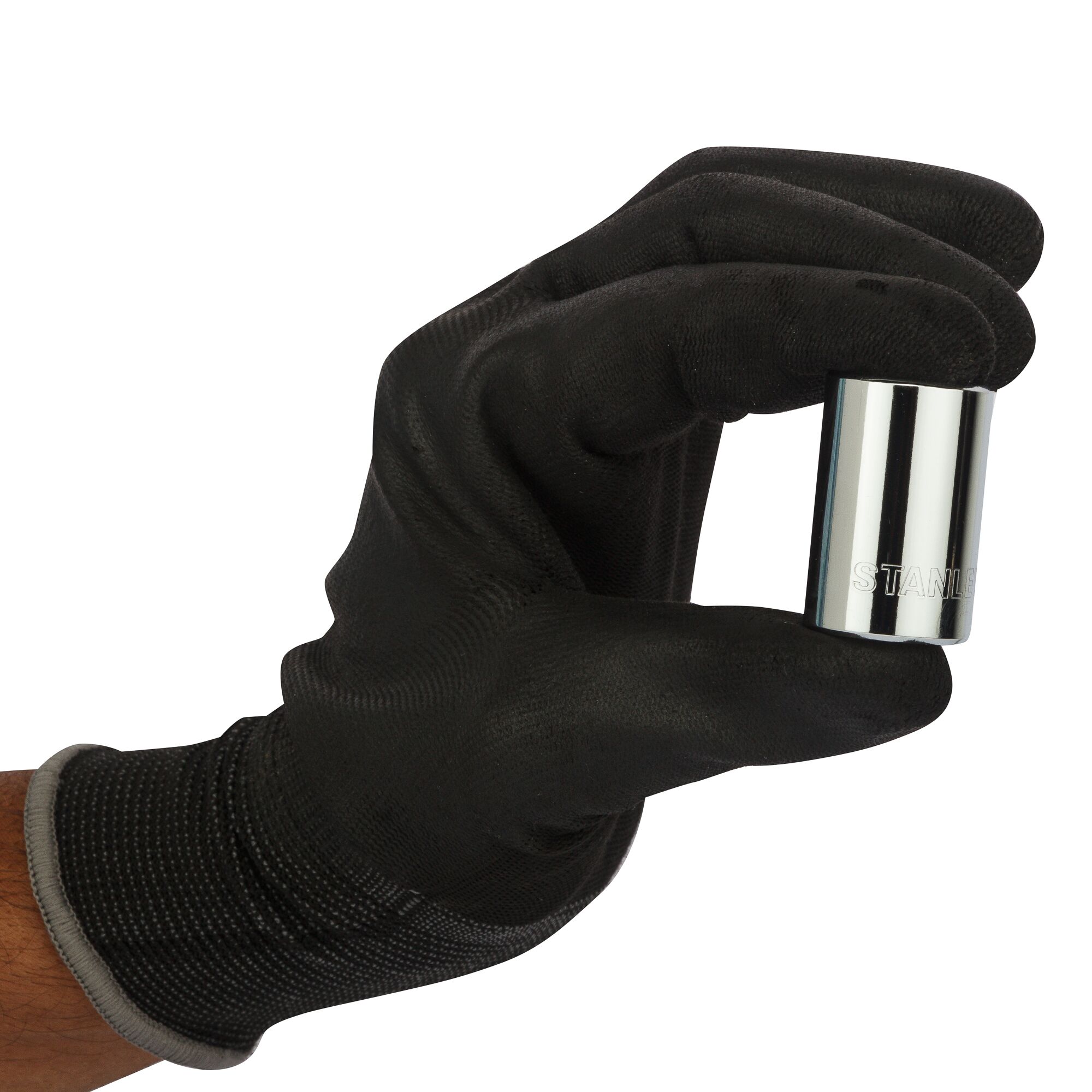 STANLEY 1-88-740 socket held in a black glove, product photography close-up.