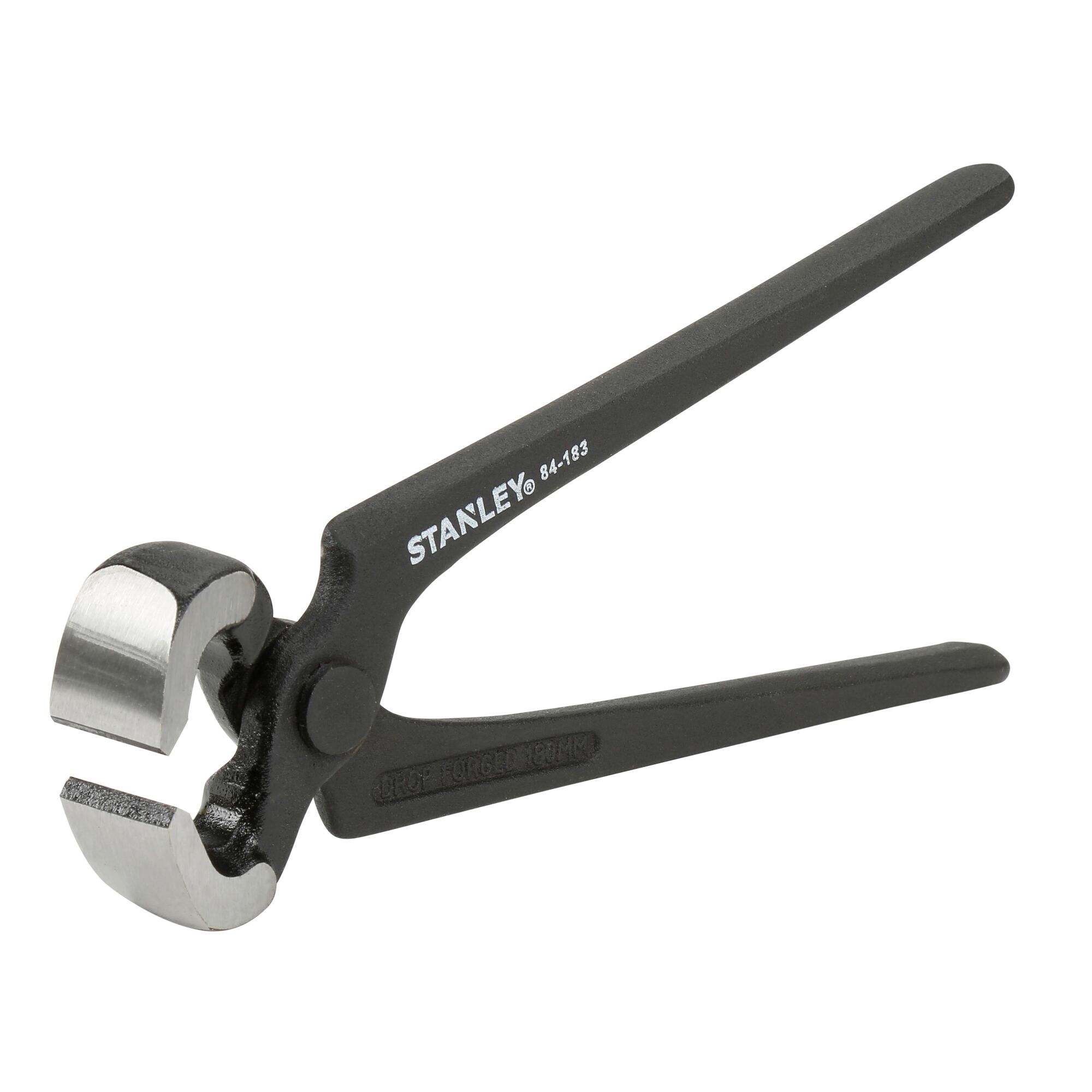 Stanley end cutting pliers with black handles and polished jaws, shown on a white background.