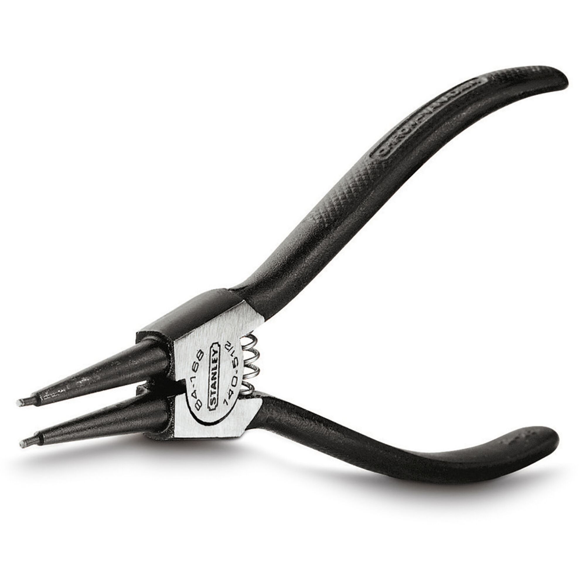 STANLEY 84-168 snap ring pliers with black handles, angled view on white background.