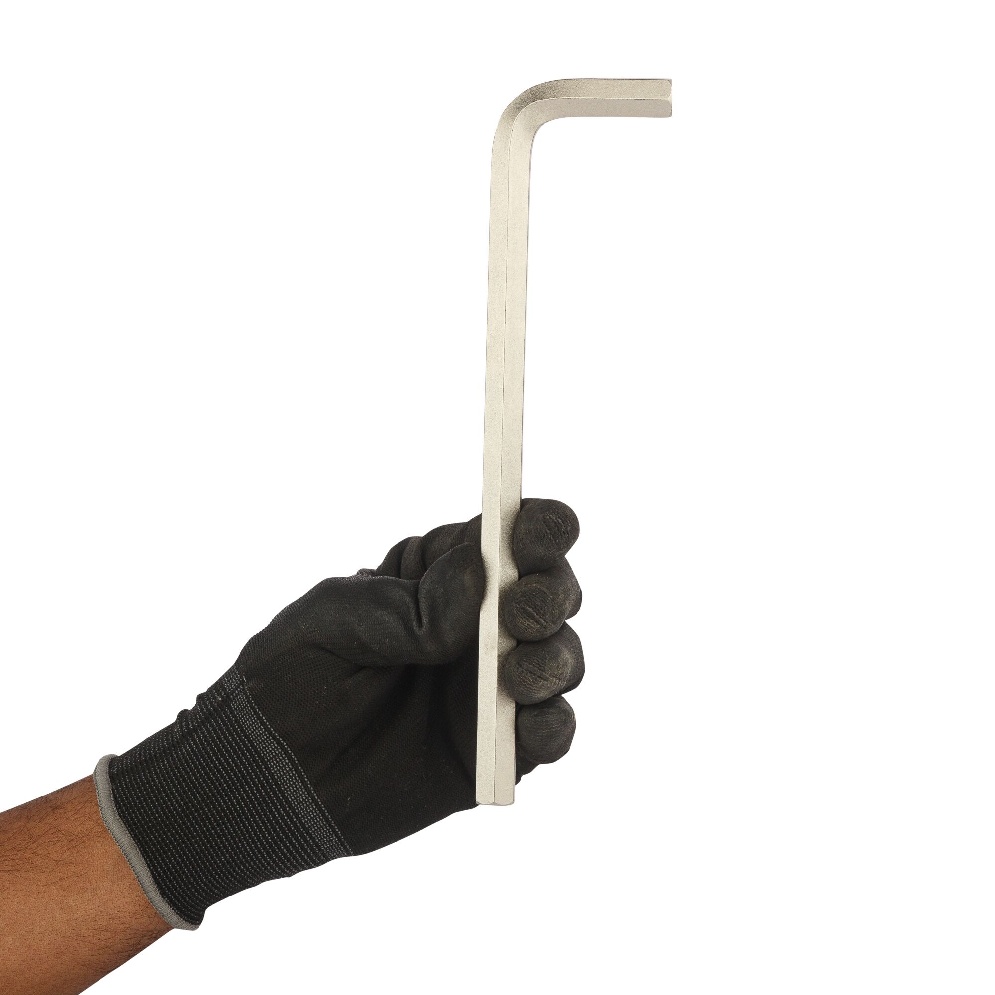 STANLEY 94-149 hex key held in gloved hand, photo shows front angle on white background.