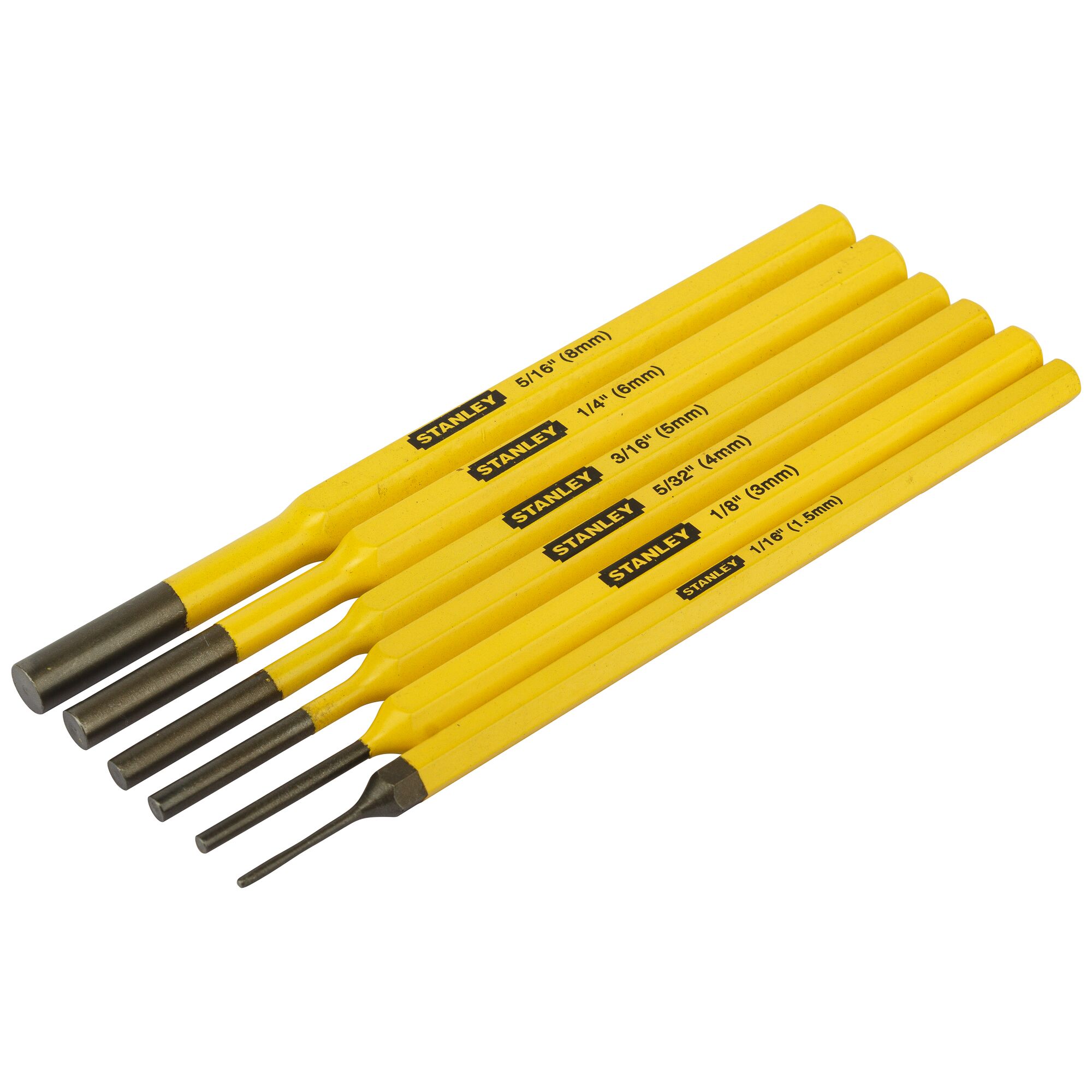 Right profile of 12 piece punch and chisel kit. Right profile of 12 piece punch and chisel kit.