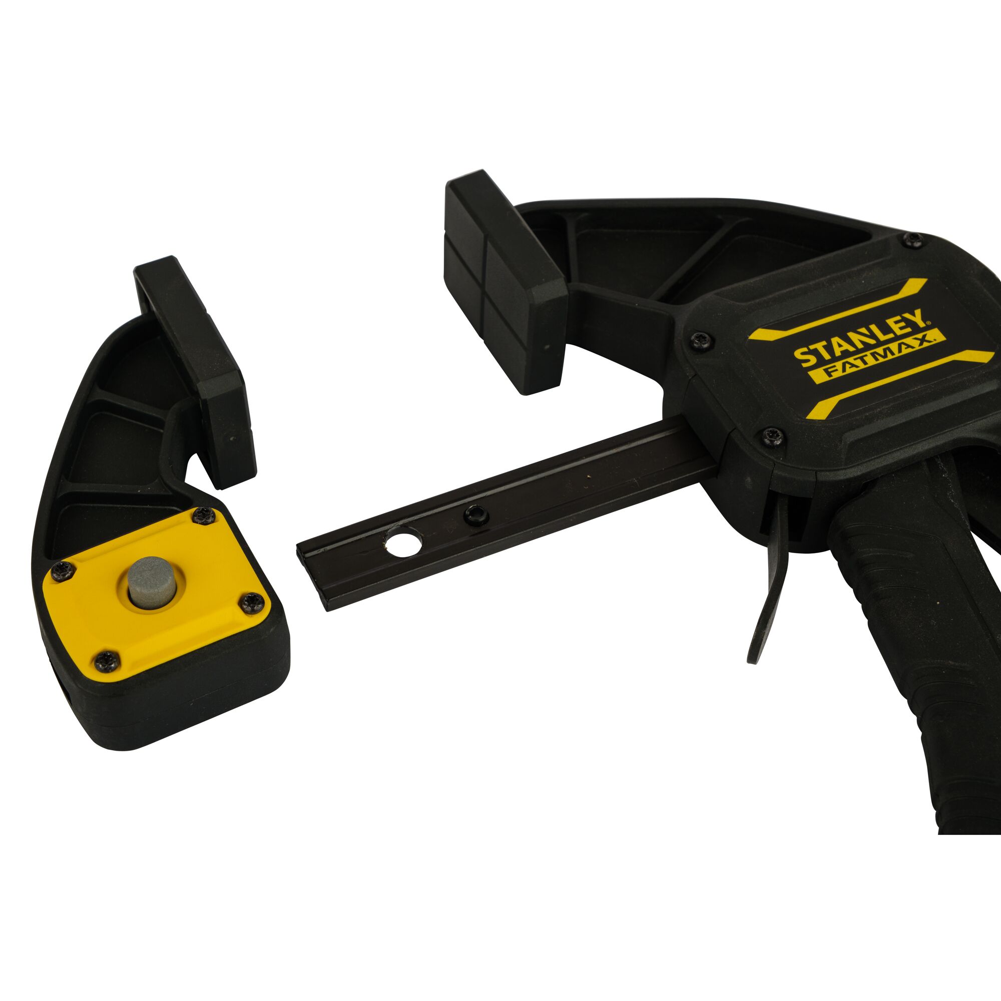STANLEY FMHT0-83234 photography of FATMAX bar clamp with removable jaw, angled on white background.