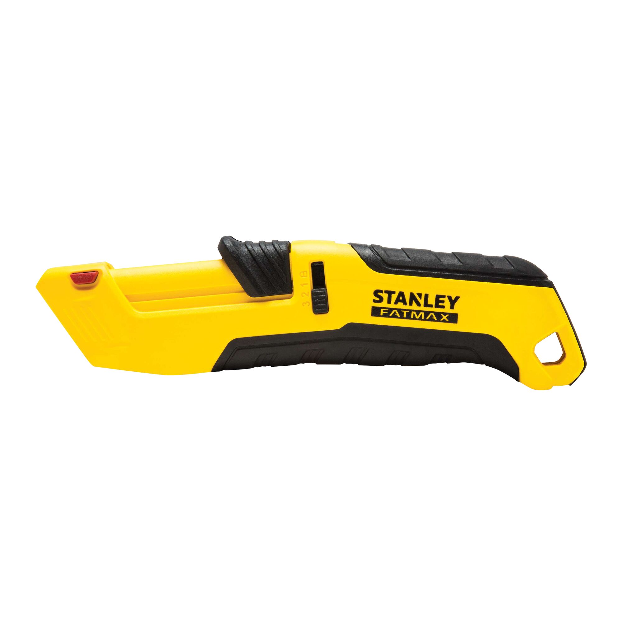 STANLEY FMHT10365-0 utility knife, yellow and black, side view on white background.