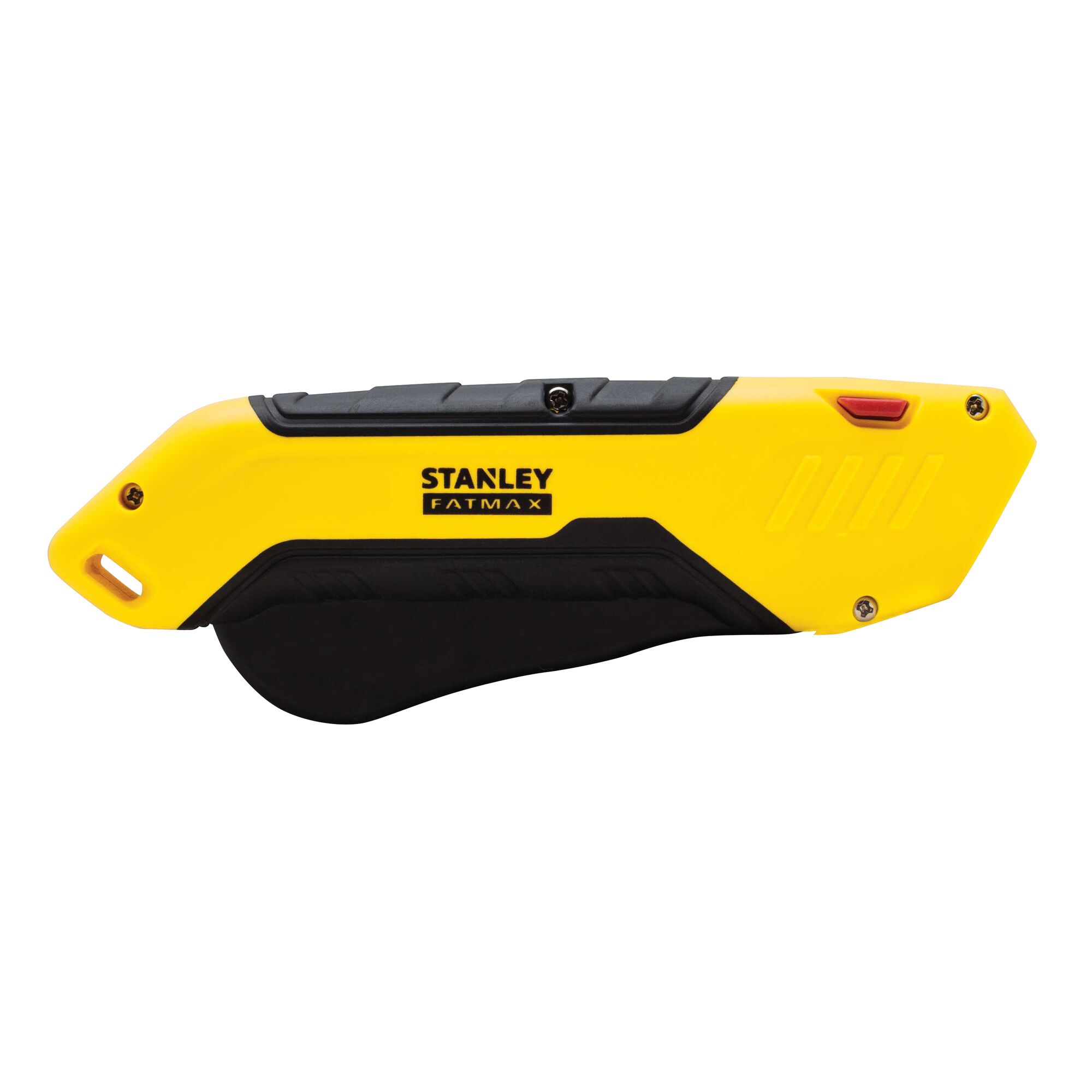 Stanley FATMAX yellow and black utility knife left-side view on white background