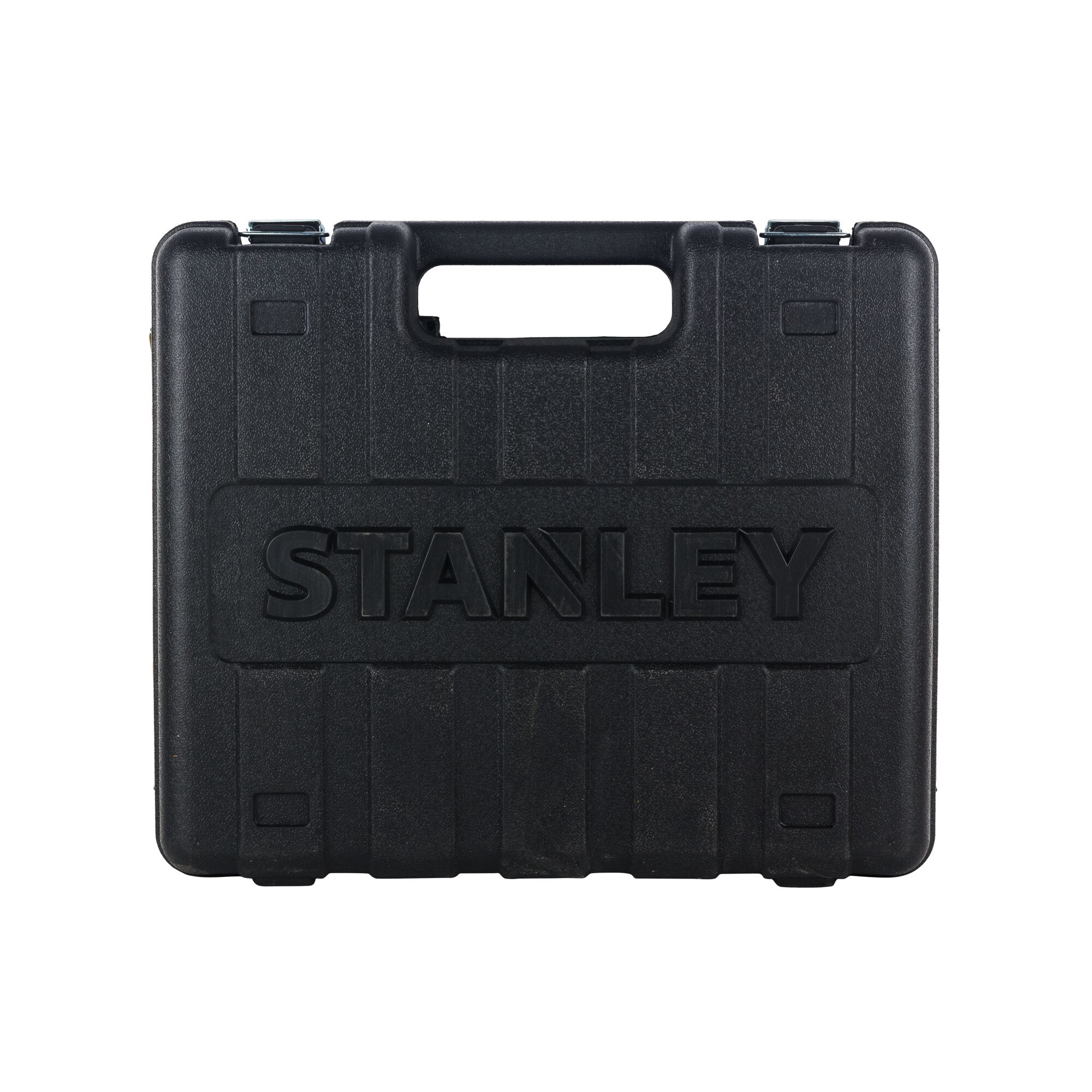 STANLEY STHR272KS black tool case, photography, front angle, durable plastic, embossed logo.