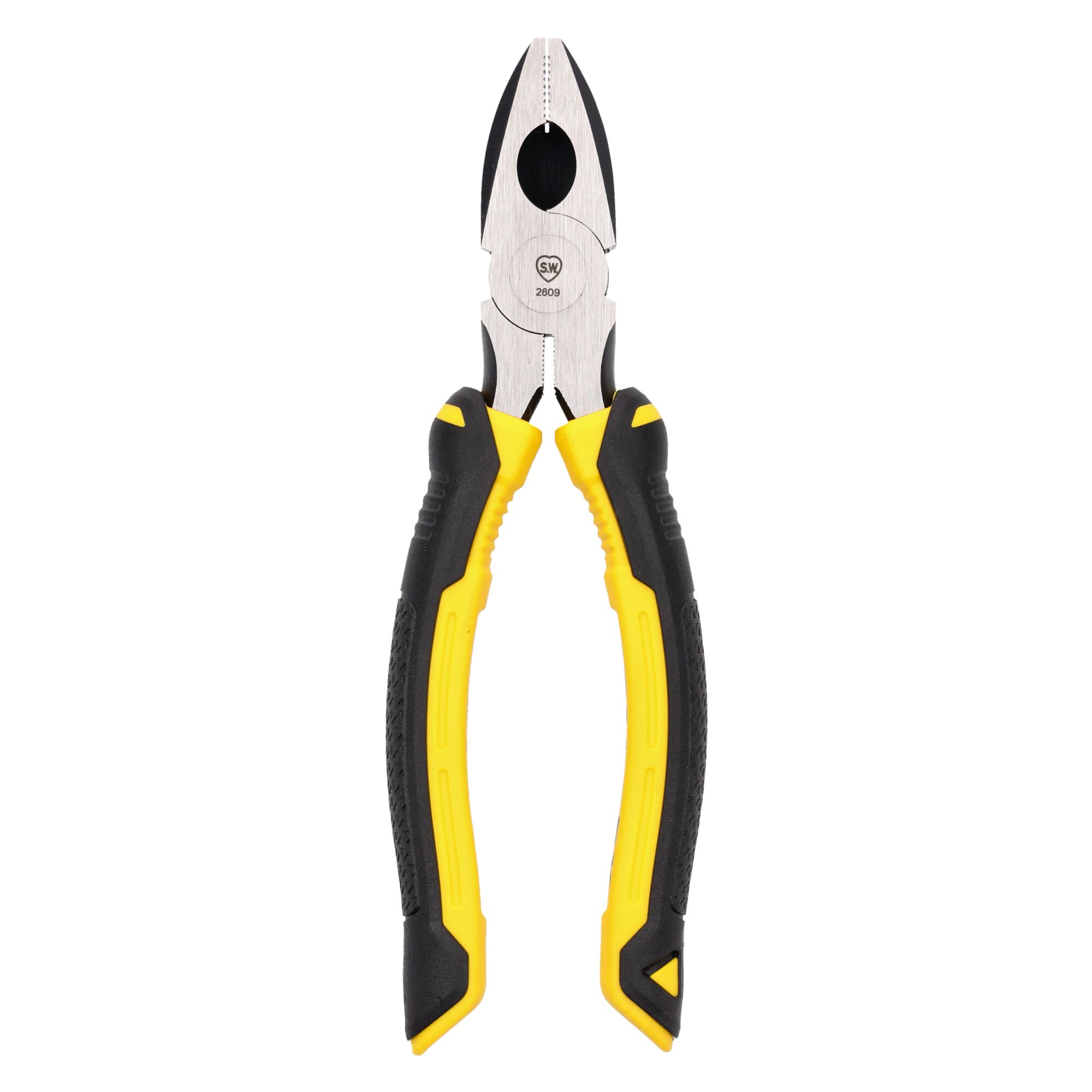 Stanley combination pliers with yellow and black handles, used for gripping and cutting wires.