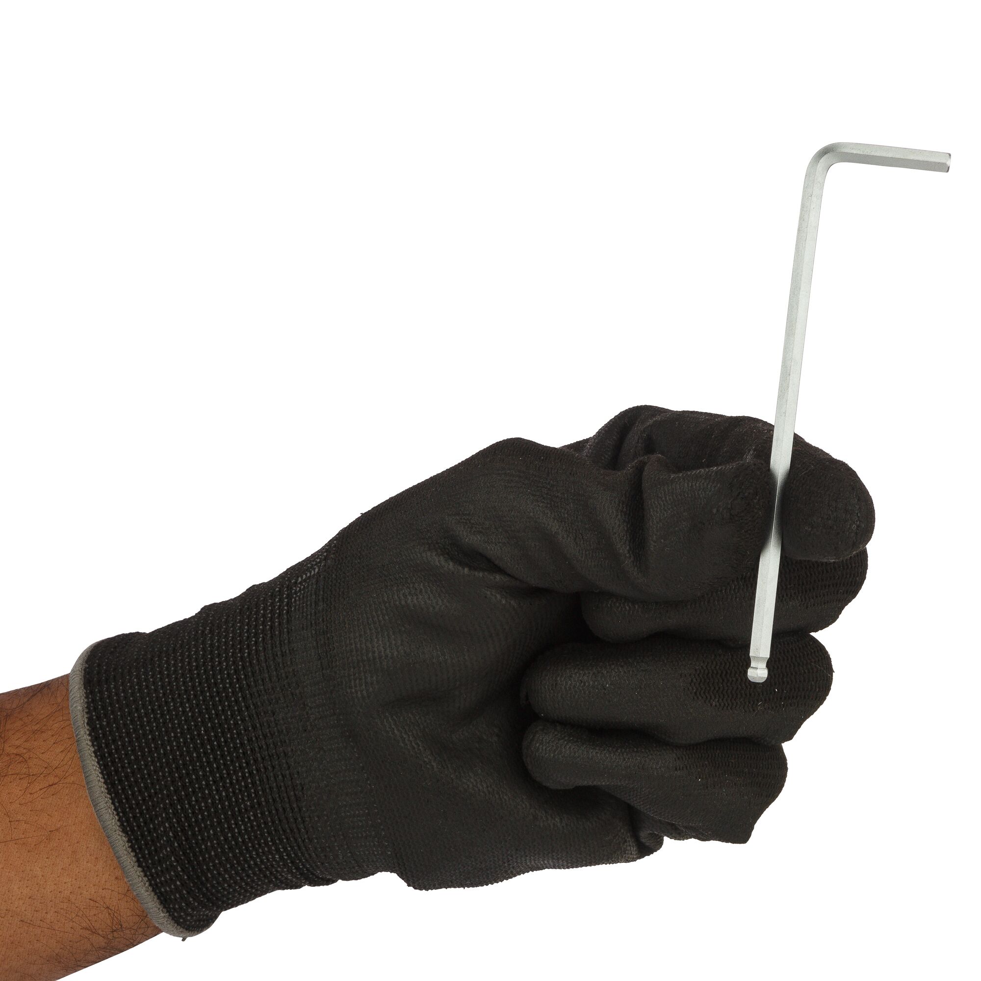 STANLEY STMT94103-8 hex key held in gloved hand, side angle, tool category.